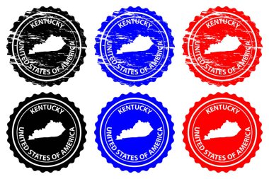 Kentucky - lastik damgası - vektör, Kentucky (Amerika Birleşik Devletleri) harita desen - etiket - siyah, mavi ve kırmızı 