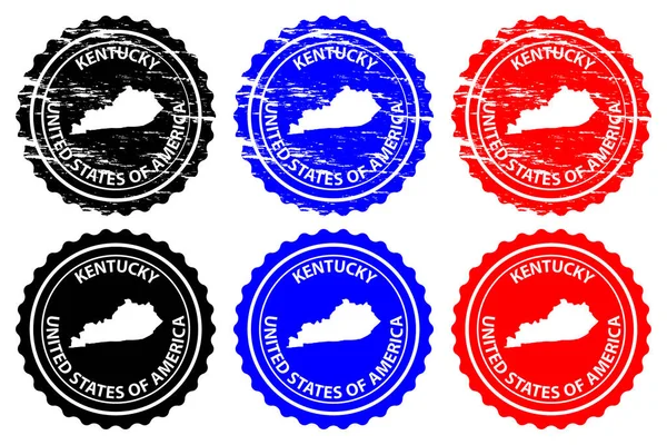 Kentucky - lastik damgası - vektör, Kentucky (Amerika Birleşik Devletleri) harita desen - etiket - siyah, mavi ve kırmızı 