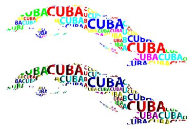 Küba harfi metin harita, Küba - kıta, harita Küba Cumhuriyeti - renk vektör çizim şeklinde kroki