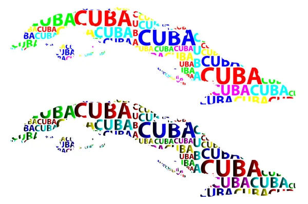 Küba harfi metin harita, Küba - kıta, harita Küba Cumhuriyeti - renk vektör çizim şeklinde kroki