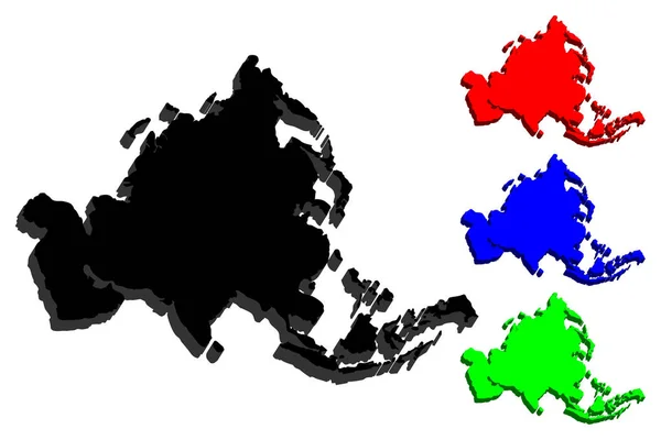 Carte Continent Asiatique Noir Rouge Bleu Vert Illustration Vectorielle — Image vectorielle