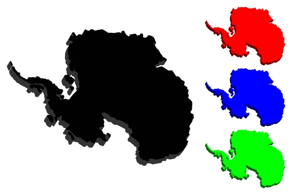 Mapa Antarktidy Kontinentu Černé Červené Modré Zelené Vektorové Ilustrace — Stockový vektor