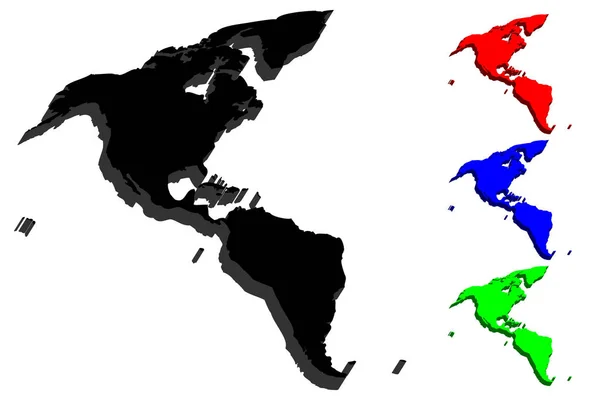 Mappa Del Continente Sud Nord America Nero Rosso Blu Verde — Vettoriale Stock
