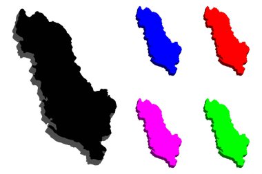 3D harita Arnavutluk (Arnavutluk Cumhuriyeti) - siyah, mavi, mor ve yeşil - vektör çizim