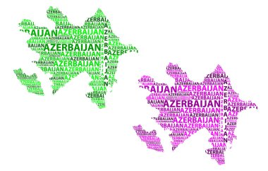 Kroki Azerbaycan harfi metin harita, Azerbaycan - kıta harita Azerbaycan Cumhuriyeti - şeklinde yeşil ve mor vektör çizim