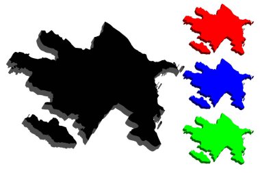 Azerbaycan (Azerbaycan) - siyah, mavi ve yeşil - vektör çizim 3D Haritası