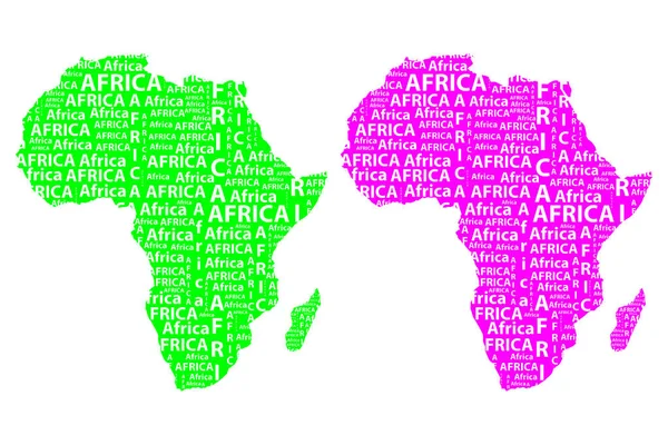 速写非洲字母文本大陆非洲词 在大陆的形状 非洲大陆地图 绿色和紫罗兰色向量例证 — 图库矢量图片
