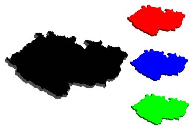 Çek Cumhuriyeti (Çek Cumhuriyeti) - siyah, kırmızı, mavi ve yeşil - vektör çizim 3D harita