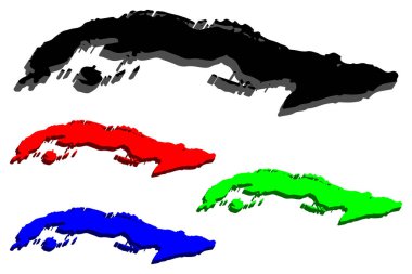 Küba (Küba Cumhuriyeti) - siyah, kırmızı, mavi ve yeşil - vektör çizim 3D Haritası