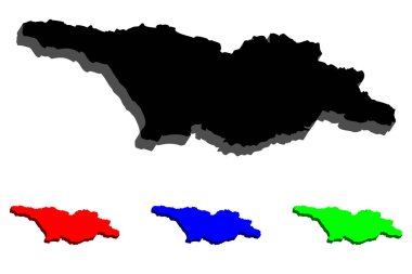 Gürcistan - siyah, kırmızı, mavi ve yeşil - vektör çizim 3D Haritası