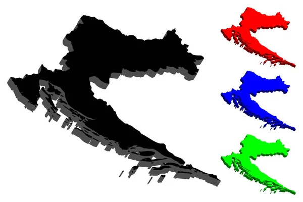 Mappa Della Croazia Repubblica Croazia Nero Rosso Blu Verde Illustrazione — Vettoriale Stock