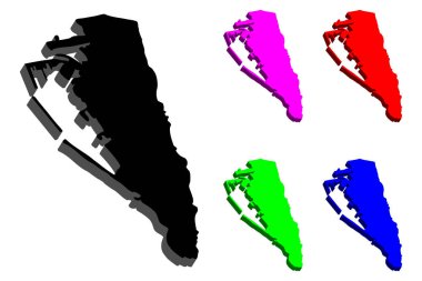 Gibraltar (Cebelitarık of) - siyah, mor, kırmızı, mavi ve yeşil - vektör çizim 3D Haritası