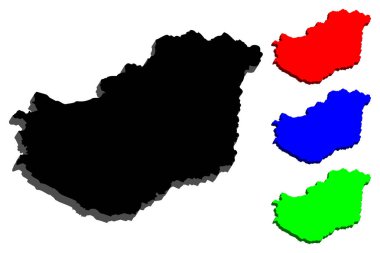 Macaristan - siyah, kırmızı, mavi ve yeşil - vektör çizim 3D Haritası