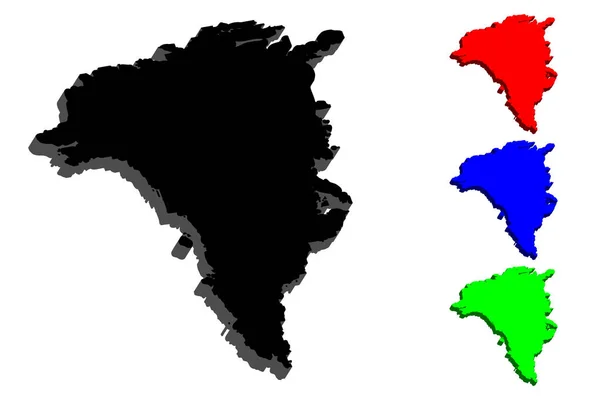 Mapa Groenlandia Negro Rojo Azul Verde Ilustración Vectorial — Vector de stock