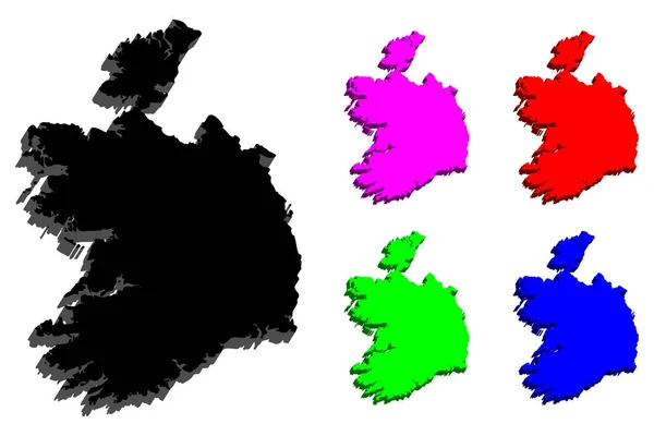 Mapa Irska Irsko Černé Červené Fialové Modré Zelené Vektorové Ilustrace — Stockový vektor