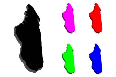 Madagaskar (Madagaskar Cumhuriyeti) - siyah, kırmızı, mor, mavi ve yeşil - vektör çizim 3D Haritası
