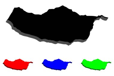 Madeira - siyah, kırmızı, mavi ve yeşil - vektör çizim 3D Haritası