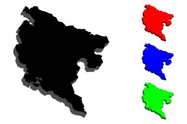 Karadağ (Black Mountain) - siyah, kırmızı, mavi ve yeşil - vektör çizim 3D harita