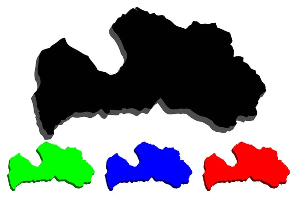 Mappa Della Lettonia Repubblica Lettonia Nero Rosso Blu Verde Illustrazione — Vettoriale Stock