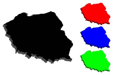 Polonya (RP) - siyah, kırmızı, mavi ve yeşil - vektör çizim 3D Haritası