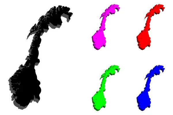 Mapa Noruega Reino Noruega Preto Vermelho Roxo Azul Verde Ilustração — Vetor de Stock