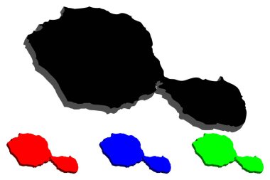 3D Tahiti (Otaheite) - siyah, kırmızı, mavi ve yeşil - vektör çizim Haritası