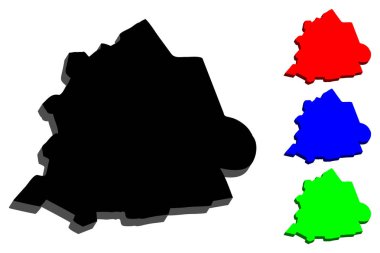 3D Vatikan Haritası (devlet Vatikan) - siyah, kırmızı, mavi ve yeşil - vektör çizim