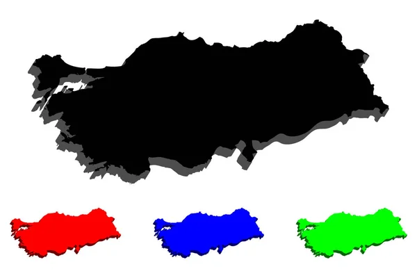 Mapa Turquía República Turquía Negro Rojo Azul Verde Ilustración Vectorial — Vector de stock