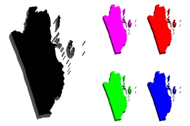 3D harita Belize (İngiliz Honduras) - siyah, kırmızı, mor, mavi ve yeşil - vektör çizim