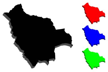 Bolivya (Plurinational devlet Bolivya) - siyah, kırmızı, mavi ve yeşil - vektör çizim 3D Haritası