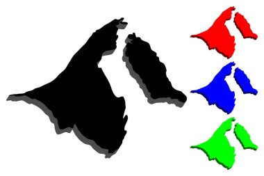Brunei (Brunei, Abode barış ulus) - siyah, kırmızı, mavi ve yeşil - vektör çizim 3D harita