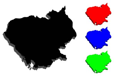 Kamboçya (Kamboçya, Kamboçya Krallığı) - siyah, kırmızı, mavi ve yeşil - vektör çizim 3D Haritası