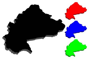 Burkina Faso - siyah, kırmızı, mavi ve yeşil - vektör çizim 3D Haritası