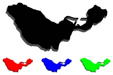 3D Ceuta (İspanyol özerk şehri) - siyah, kırmızı, mavi ve yeşil - vektör çizim Haritası