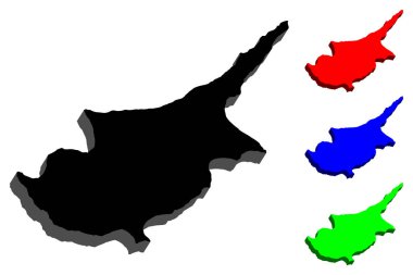 Kıbrıs (Kıbrıs Cumhuriyeti) - siyah, kırmızı, mavi ve yeşil - vektör çizim 3D Haritası