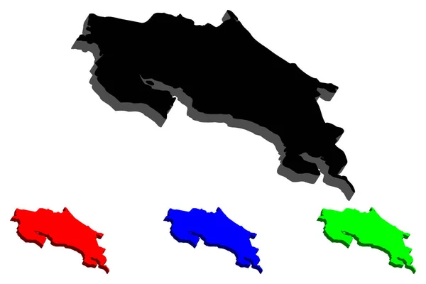 Mapa Costa Rica Kostarika Černá Červená Modrá Zelená Vektorové Ilustrace — Stockový vektor