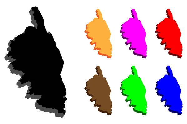 科西嘉 法兰西共和国群岛 蓝色和绿色 矢量插图 — 图库矢量图片