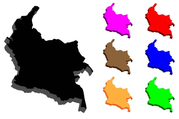 Mapa Kolumbia Republika Kolumbii Czarny Czerwony Fioletowy Pomarańczowy Brązowy Niebieski — Wektor stockowy