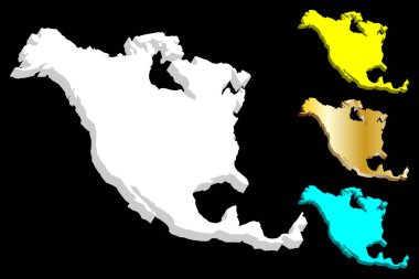 Kuzey Amerika kıta - beyaz, altın, mavi ve sarı - vektör çizim 3D Haritası