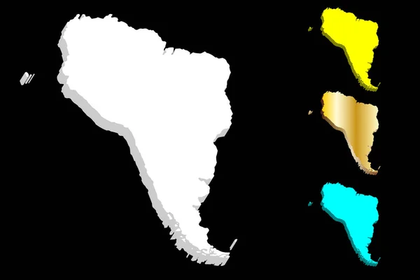 Mapa Ameryka Południowa Kontynent Biały Złoty Niebieski Żółty Ilustracja Wektorowa — Wektor stockowy