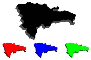 Dominik Cumhuriyeti (Hispaniola) - siyah, kırmızı, mavi ve yeşil - vektör çizim 3D harita
