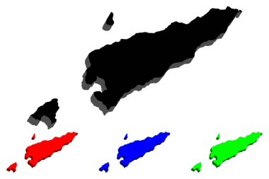 3D Doğu Timor Haritası (Demokratik Cumhuriyeti, Doğu Timor) - siyah, kırmızı, mavi ve yeşil - vektör çizim