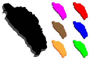 Dominika (Dominika topluluğu) - 3D Haritası-siyah, kırmızı, mavi, mor, kahverengi, turuncu ve yeşil - vektör çizim