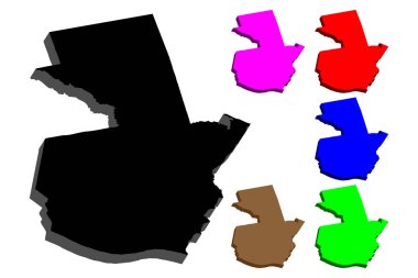 Guatemala (Guatemala Cumhuriyeti) - siyah, kırmızı, mavi, mor, kahverengi ve yeşil - vektör çizim 3D Haritası