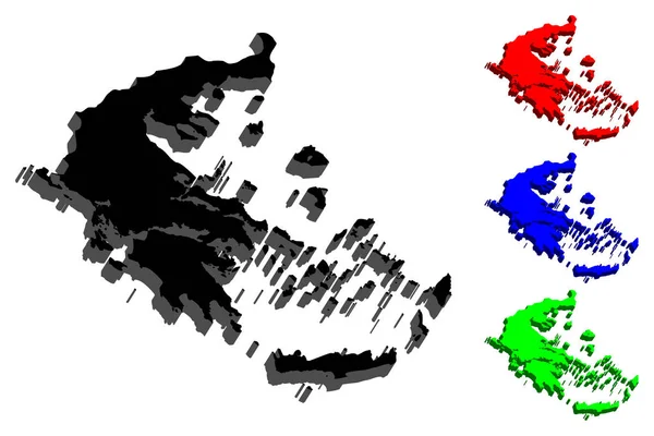 Mapa Grécia República Helénica Hellas Preto Vermelho Azul Verde Ilustração — Vetor de Stock