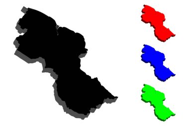 3D Guyana (kooperatif Guyana Cumhuriyeti) - siyah, kırmızı, mavi ve yeşil - vektör çizim Haritası