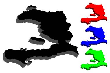3D harita Haiti (Hispanyola, Haiti Cumhuriyeti, Hayti) - siyah, kırmızı, mavi ve yeşil - vektör çizim