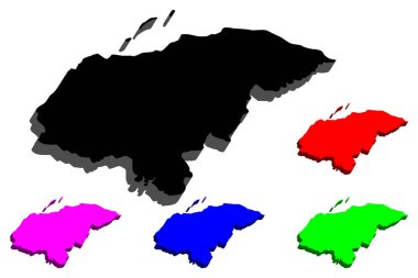 3D harita Honduras (Honduras, İspanyolca Honduras Cumhuriyeti) - siyah, kırmızı, mor, mavi ve yeşil - vektör çizim