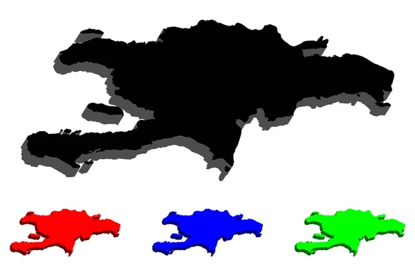 Карта Еспаньола Гористих Місцевостях Острова Гаїті Чорний Червоний Синій Зелений — стоковий вектор