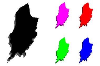 Isle of Man - siyah, kırmızı, mor, mavi ve yeşil - vektör çizim 3D Haritası
